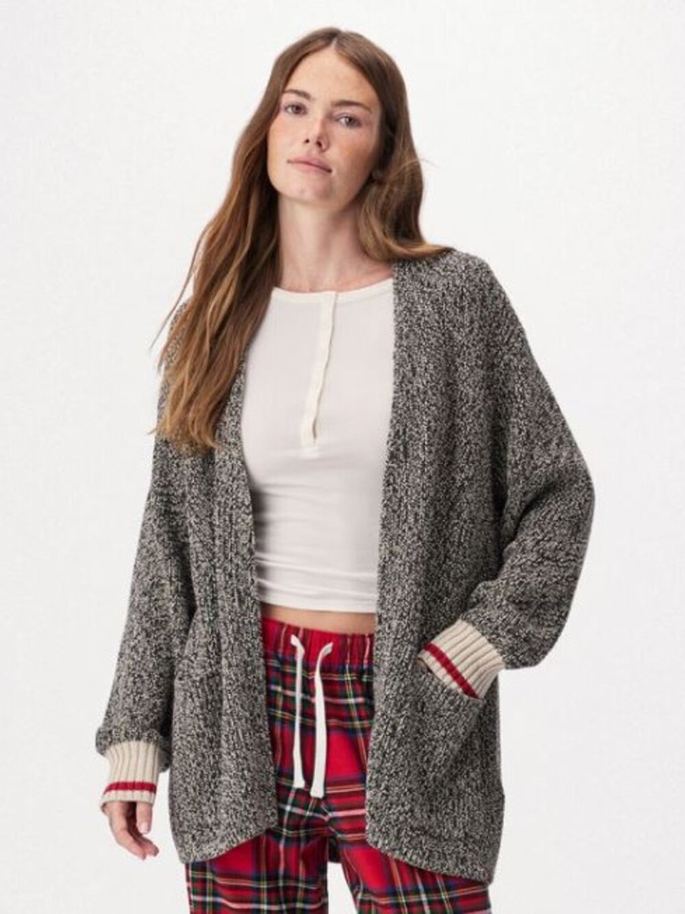 Roots Cabin Cardigan - Marled Sweater with Classic Cuffs